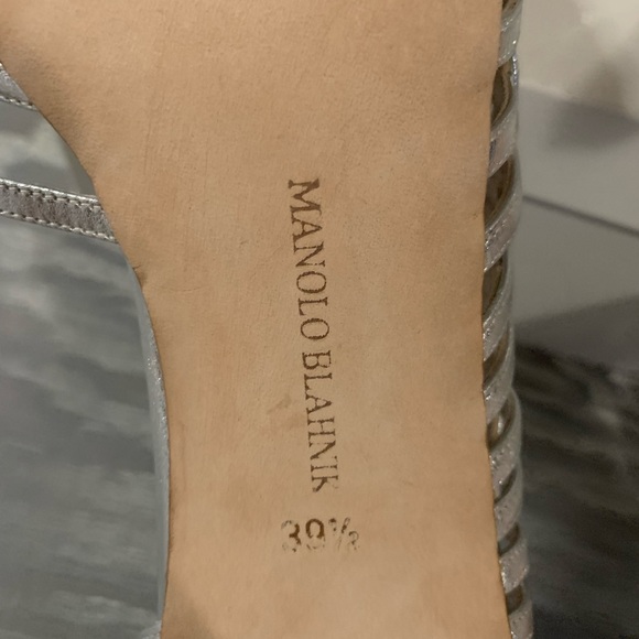 NEW Manolo Blahnik silver strappy peep toe heels - Picture 5 of 9
